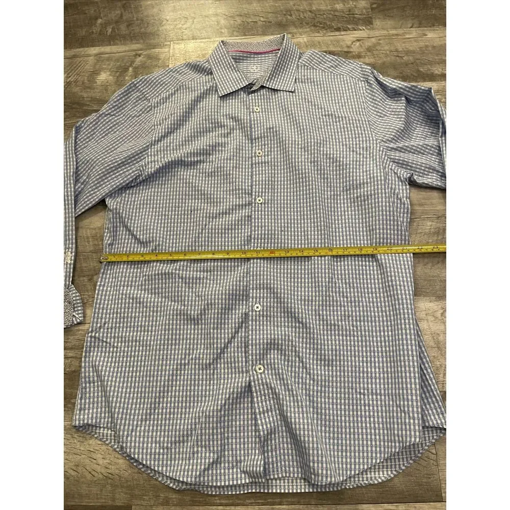 Bugatchi Uomo Dress Shirt Men's‎ Size 17.5 34 Flip Cuff Long Sleeve Blue Lion